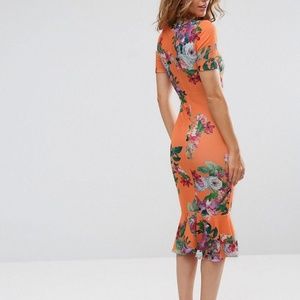 orange pephem midi dress